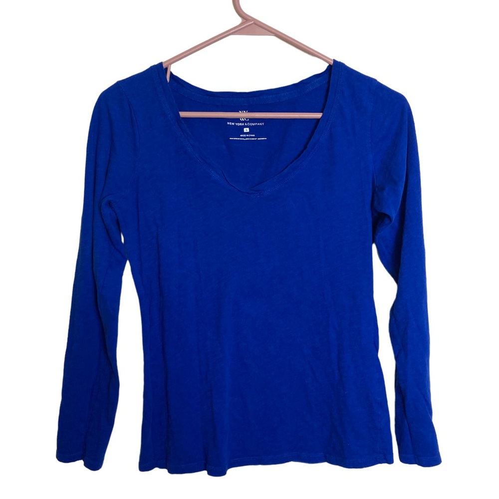 New York & Company Tee Long Sleeve Size Small Royal Blue